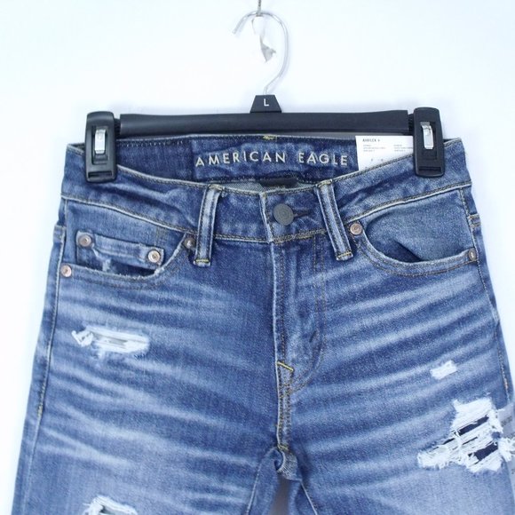 American Eagle Airflex+ Distressed Patched Skinny Jeans - Picture 2 of 6